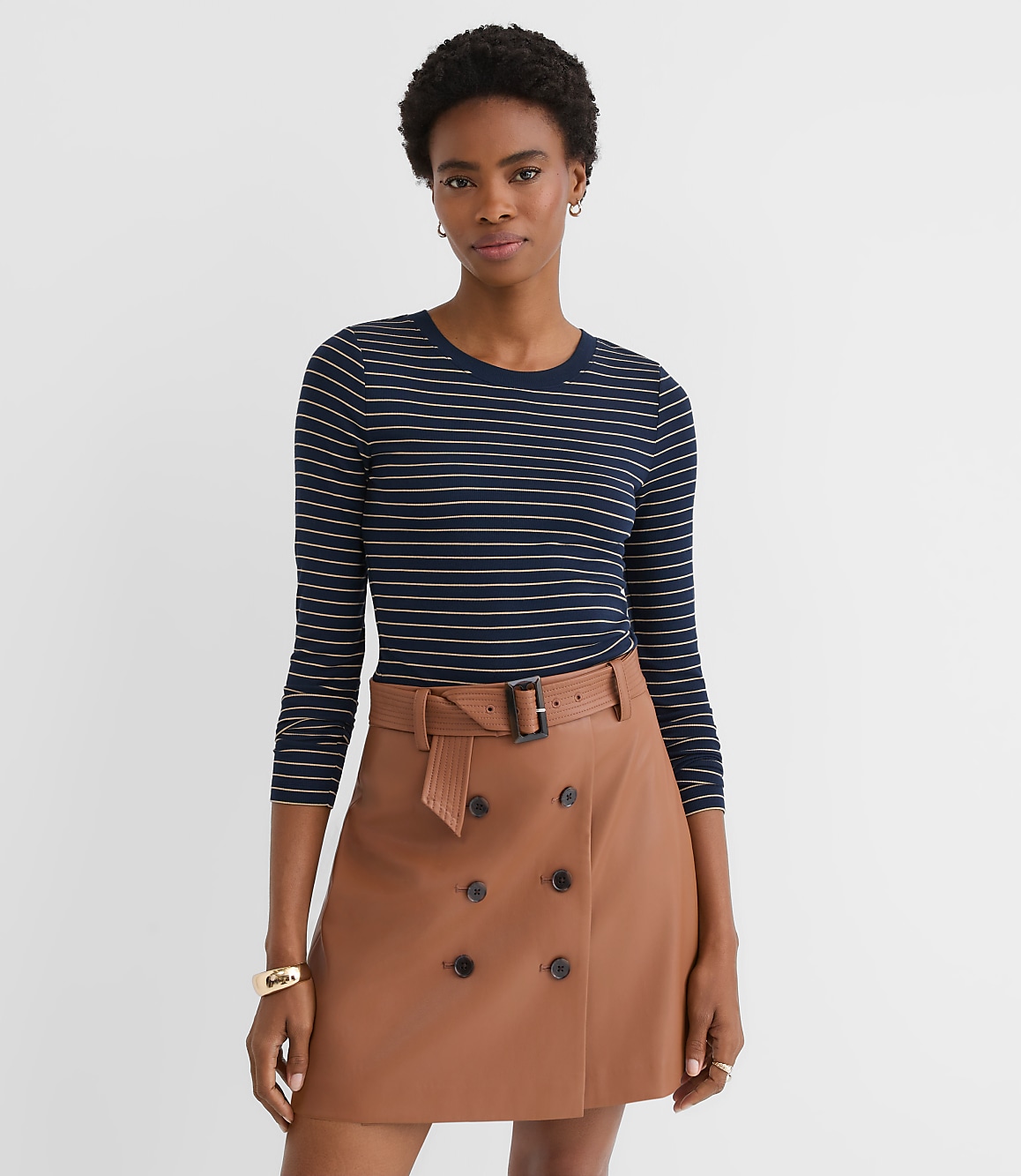 Petite Striped Micro Modal Crew Neck Long Sleeve Tee