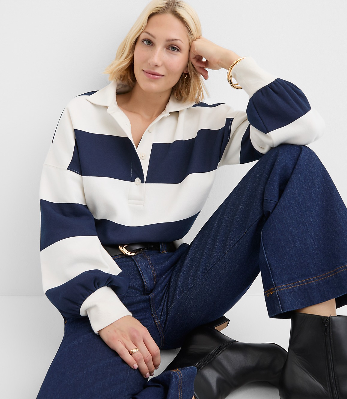 Petite Rugby Stripe Polo Top