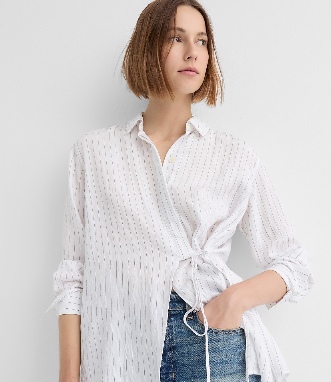Striped Asymmetrical Side Tie Tunic Shirt