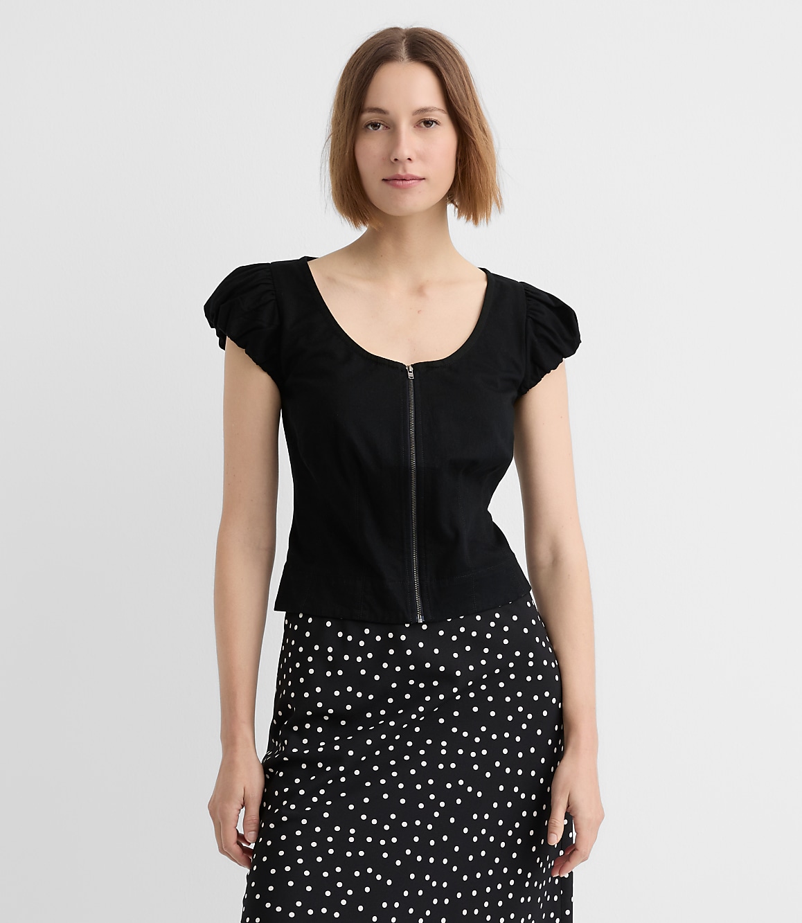 Petite Zip Bubble Sleeve Top