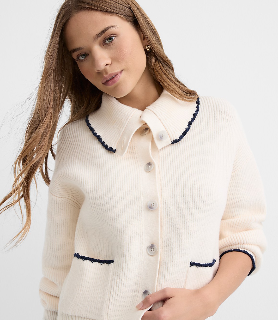 Petite Contrast Stitched Sweater Jacket