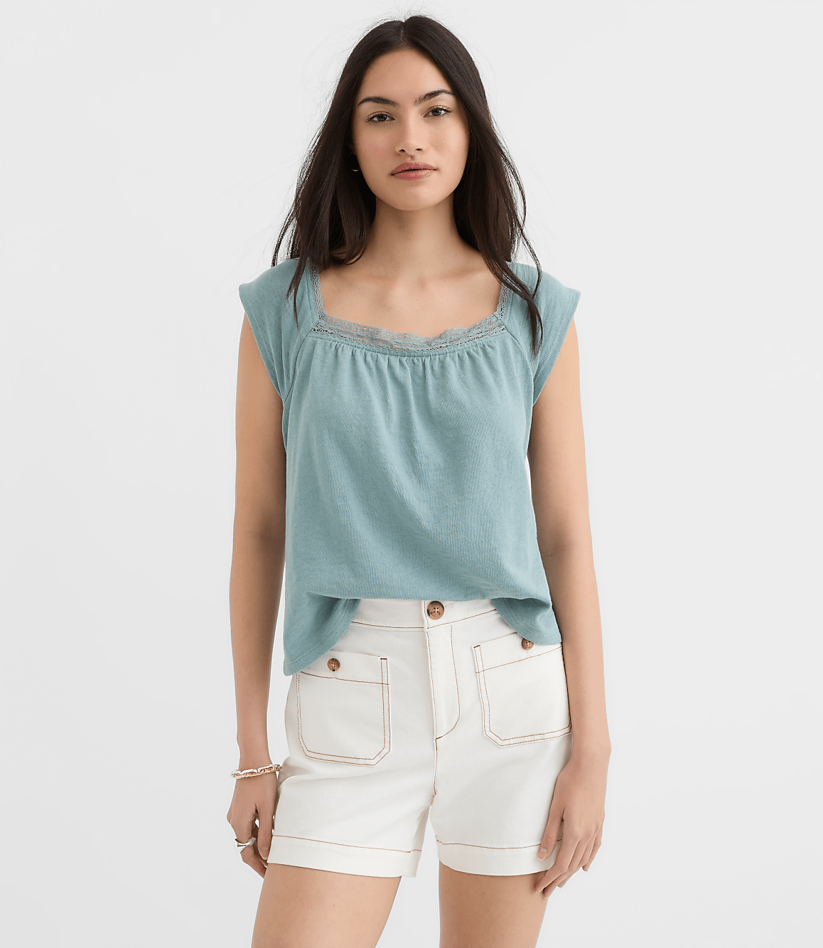 Lace Trim Square Neck Top