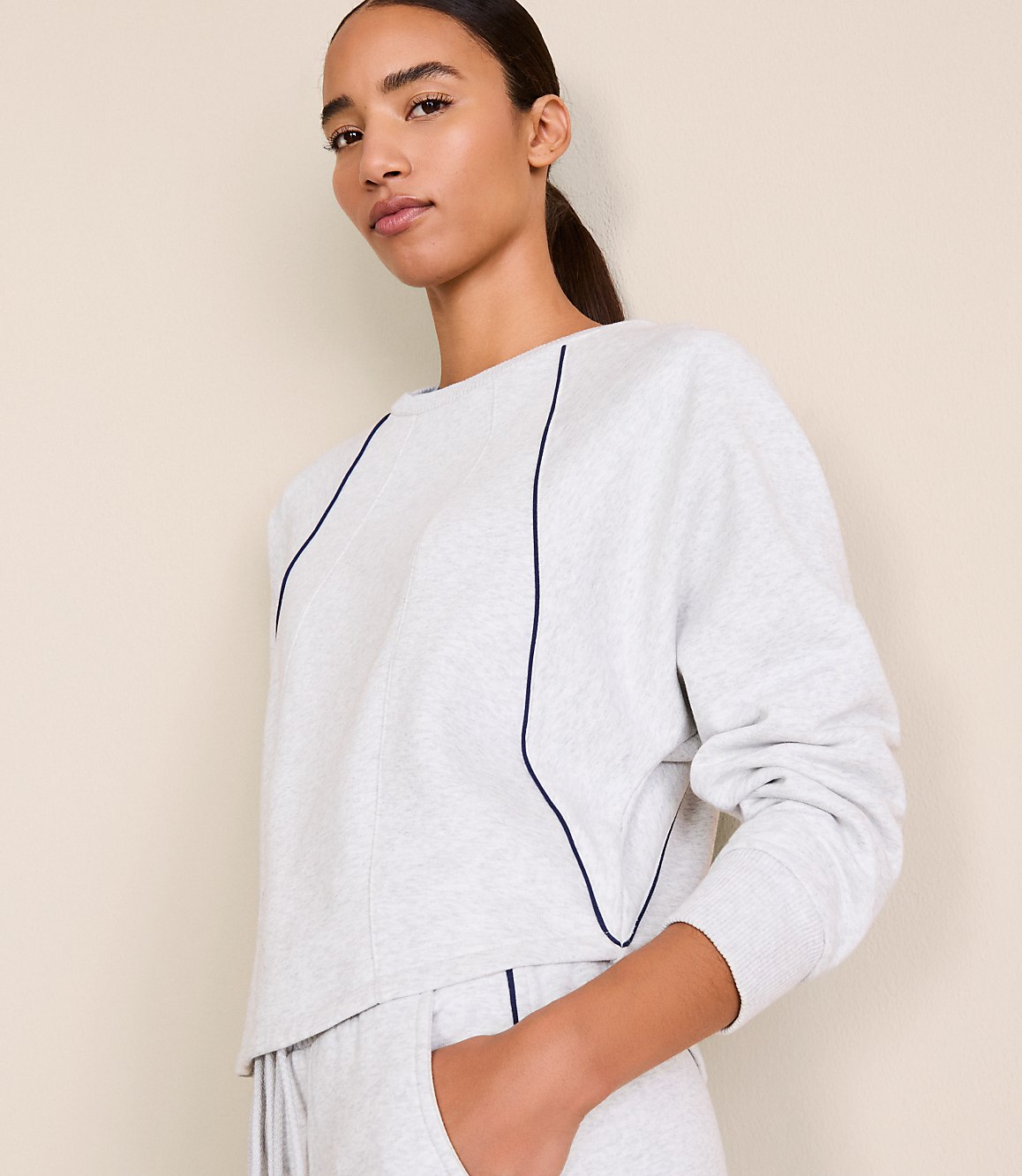Petite Lou & Grey Heathered Piped Elite Fleece Sweatshirt