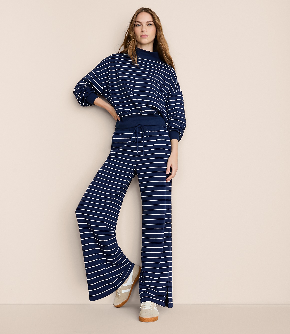 Petite Lou & Grey Striped Cozy Cotton Wide Leg Pants