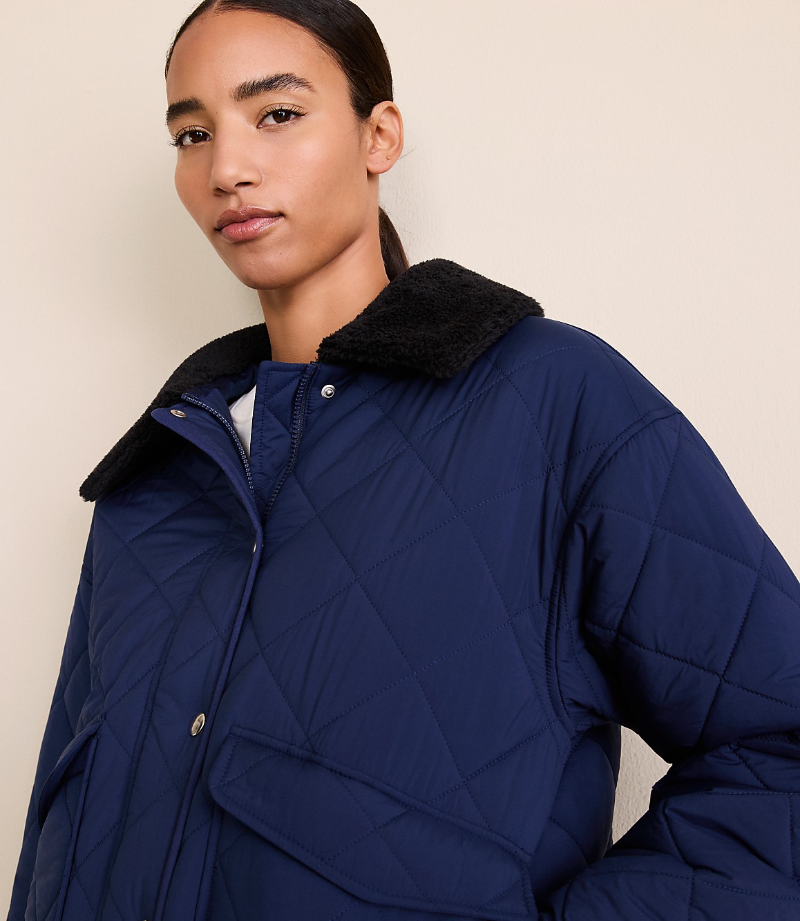 Lou & Grey Sherpa Collared Quilted Puffer Jacket