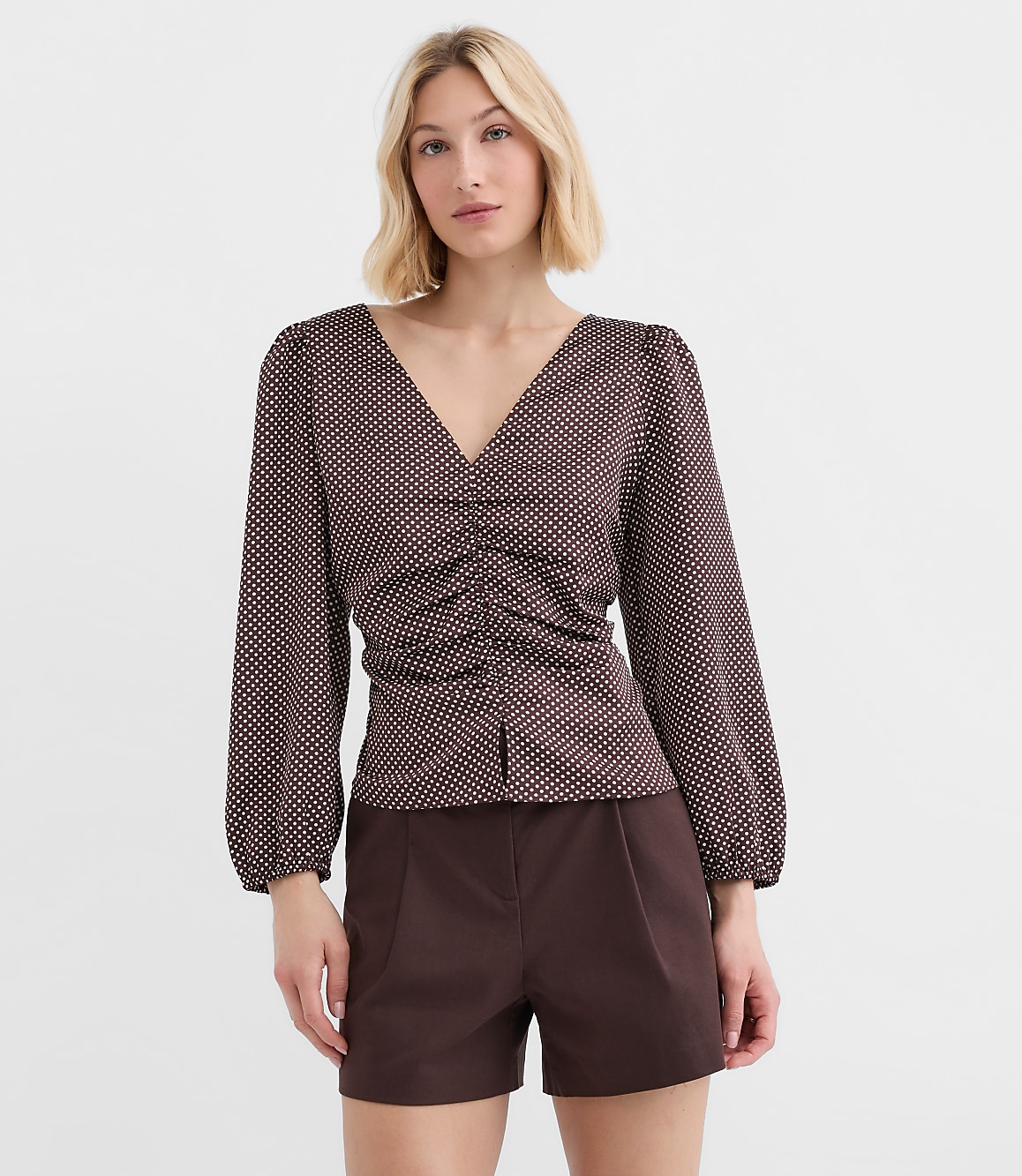 Pindot Ruched Blouse