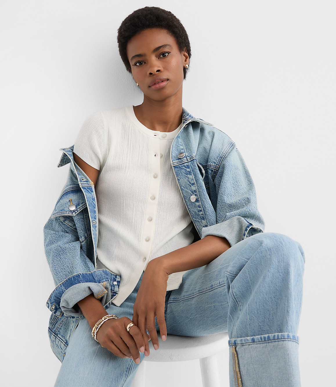 Textured Cap Sleeve Cardigan