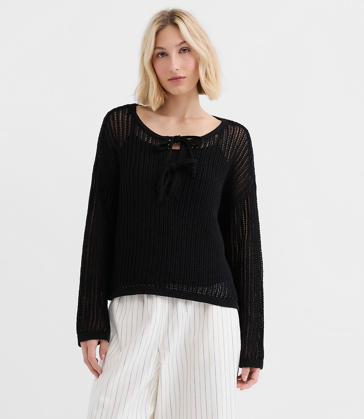 Mesh Stitch Bow Tie Sweater