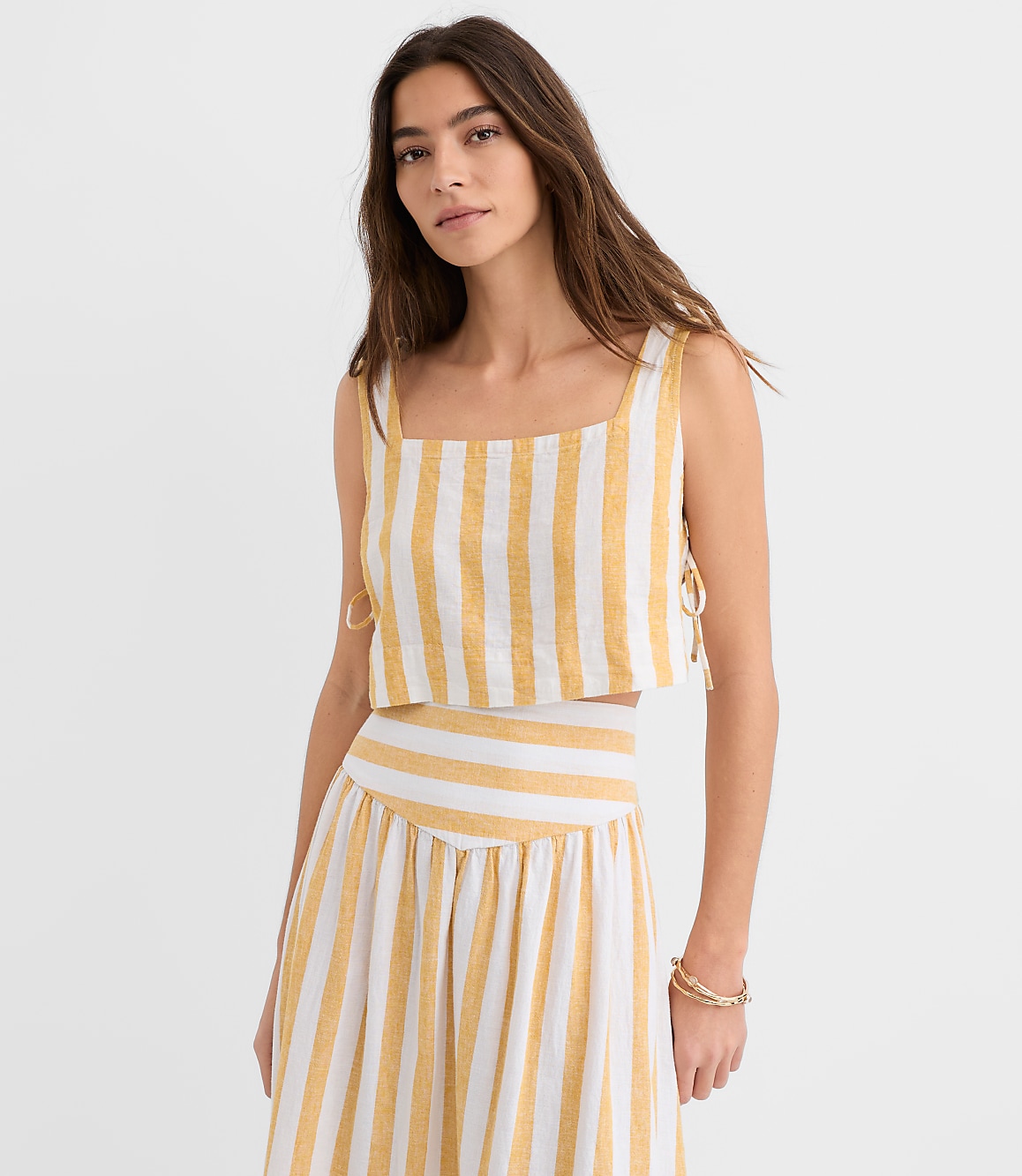 LOFT Beach Striped Side Tie Linen Cotton Crop Top