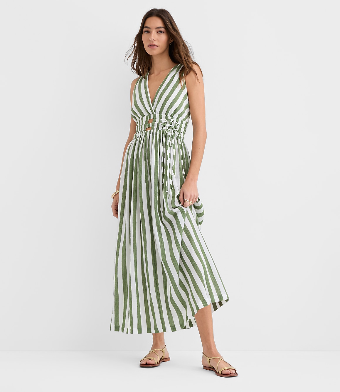 LOFT Beach Striped Cutout Side Tie Midi Dress