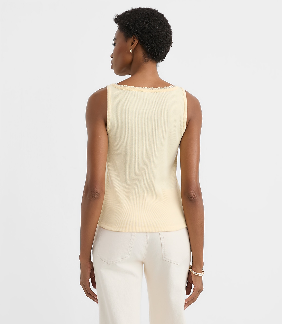 Lace Trim Perfect Ribbed Square Neck Tank Top