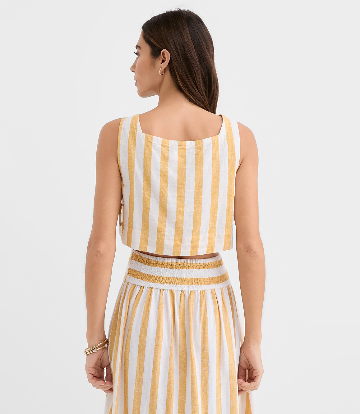 LOFT Beach Striped Side Tie Linen Cotton Crop Top