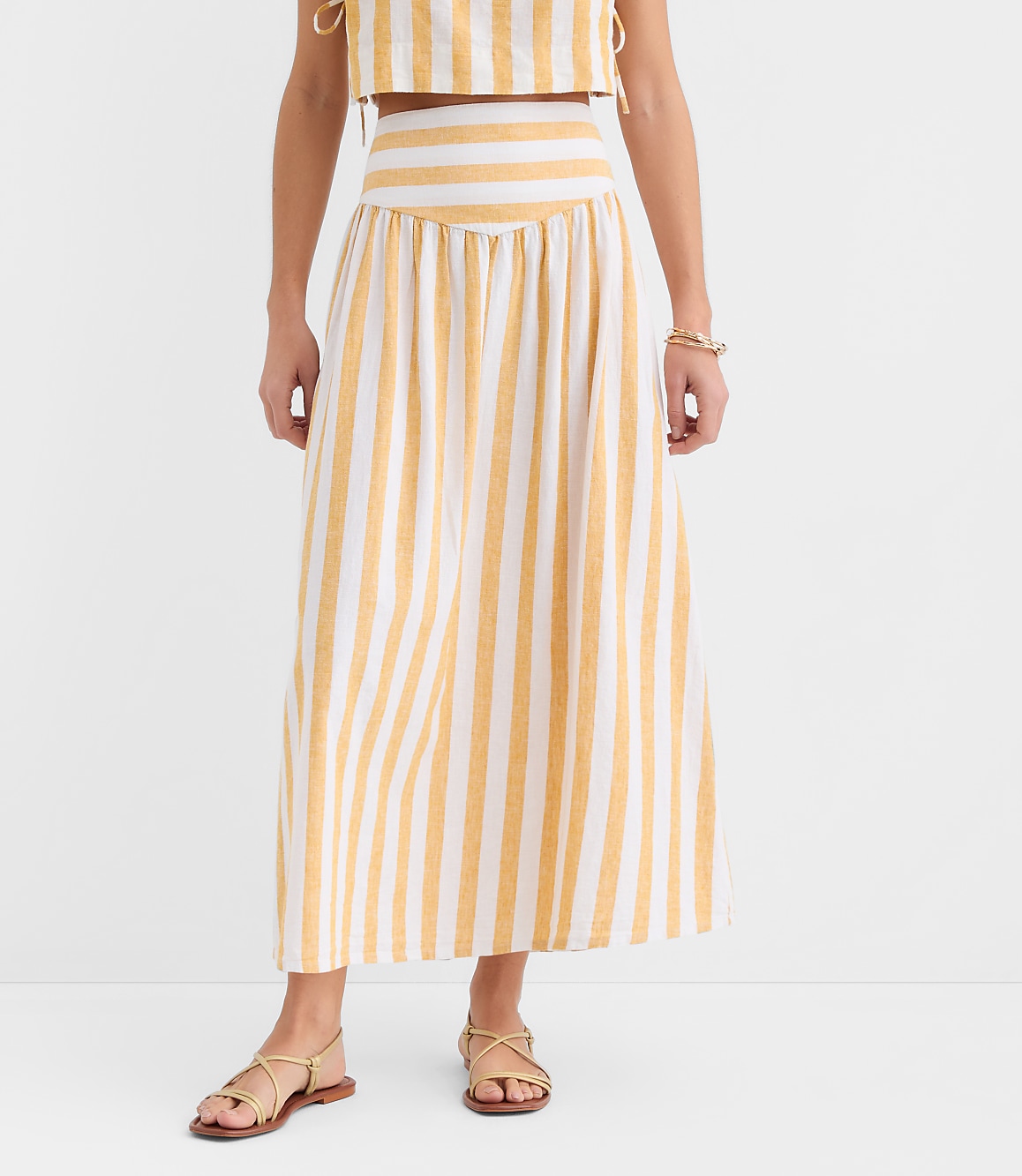 LOFT Beach Striped Linen Cotton Maxi Skirt