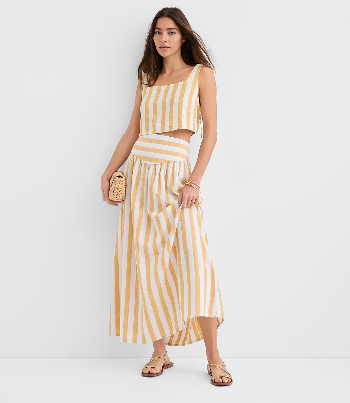 LOFT Beach Striped Linen Cotton Maxi Skirt