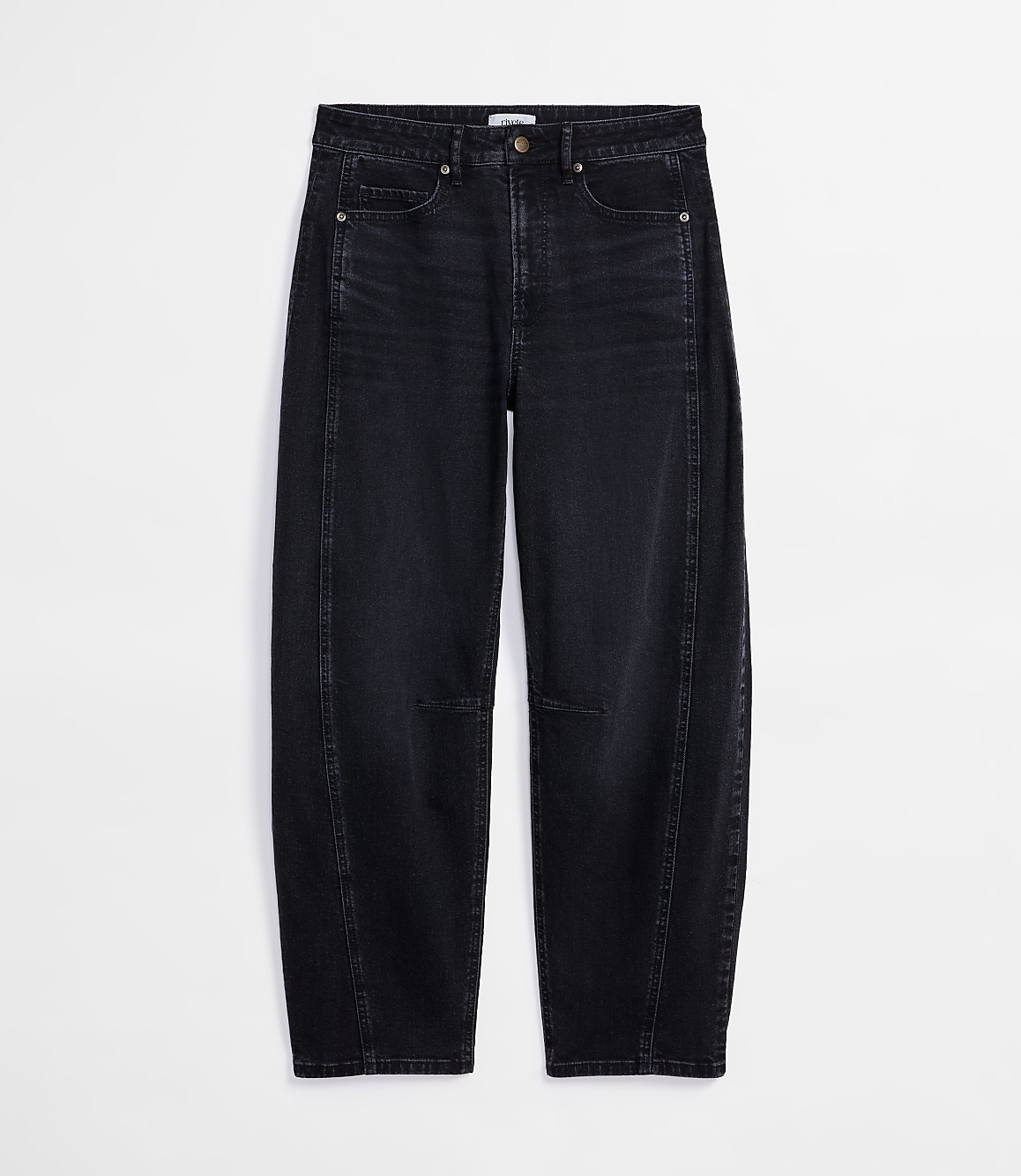 Rivete Seamed High Rise Barrel Jeans in Noir Wash