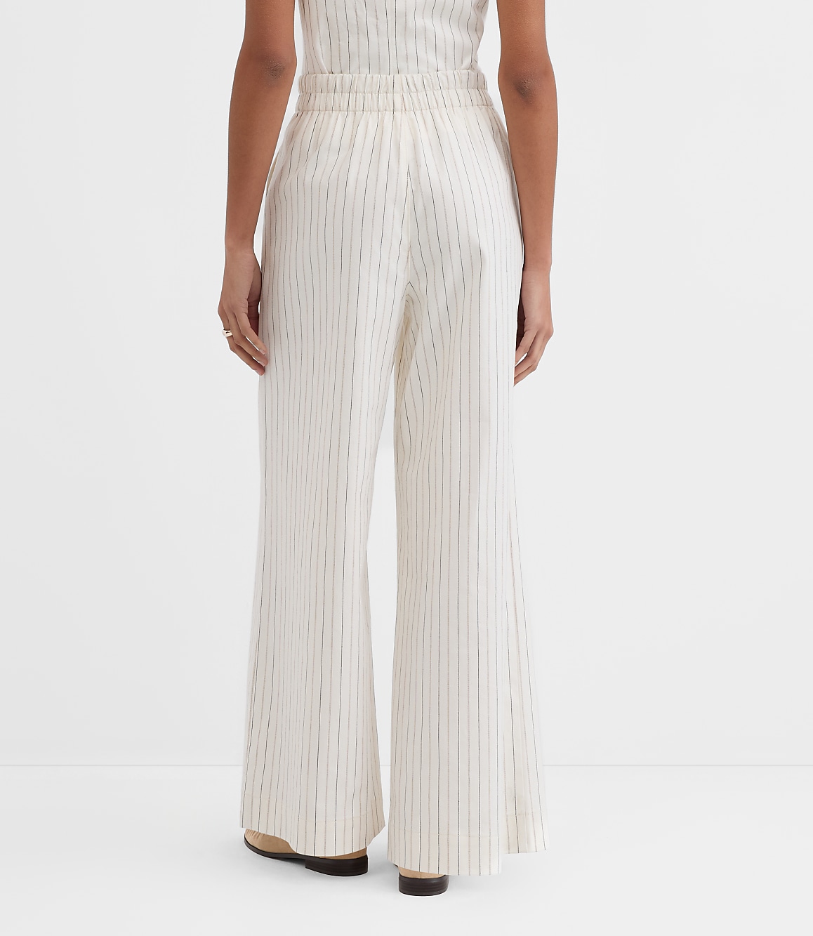 Pull On Wide Leg Pants in Pinstripe Cotton Linen
