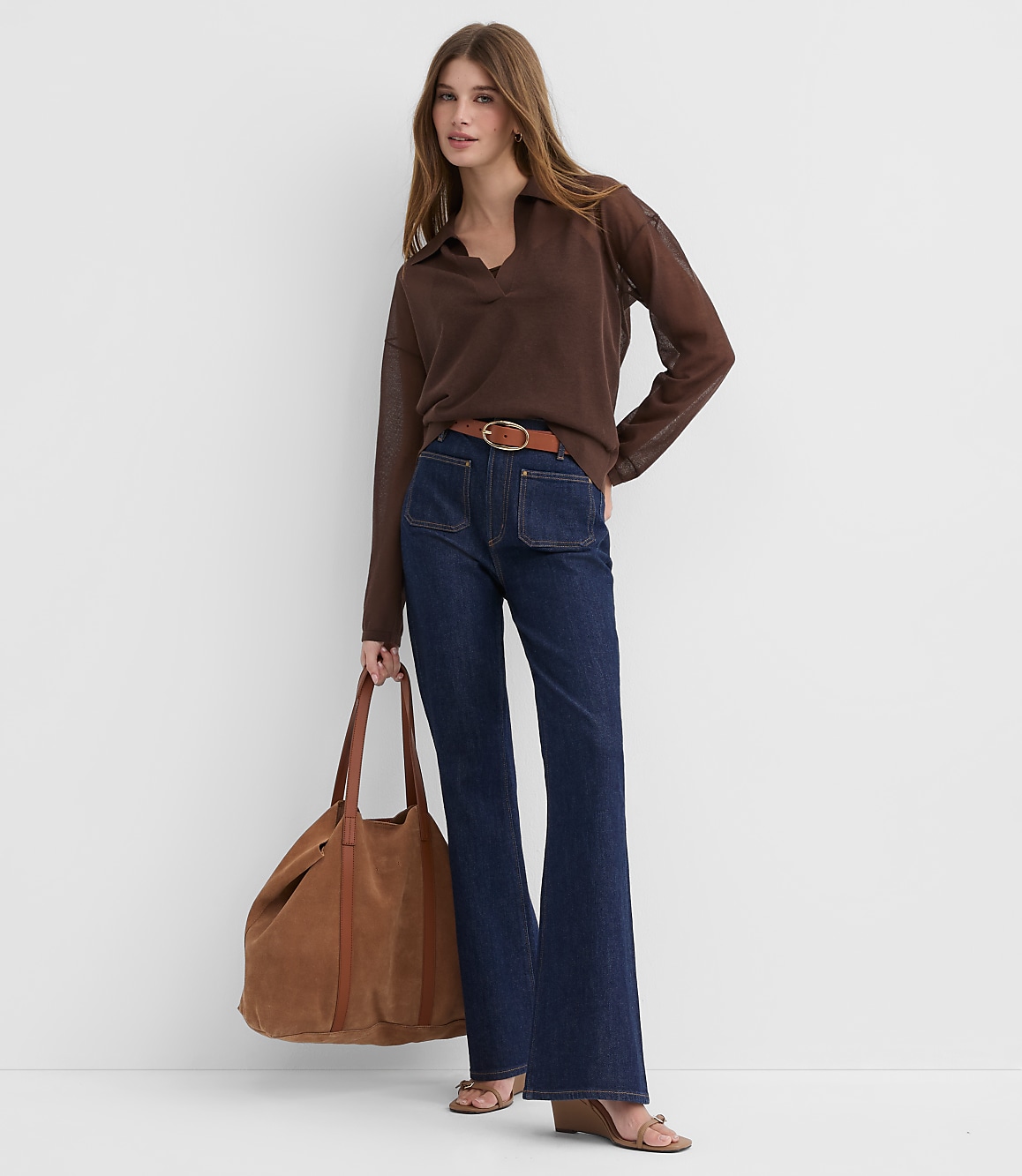 Sheer Collared Split Neck Sweater