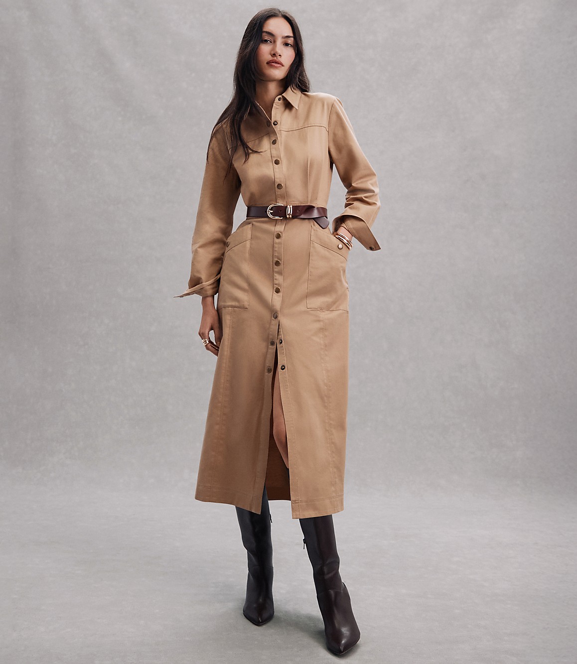 Petite Twill Midi Pocket Shirtdress