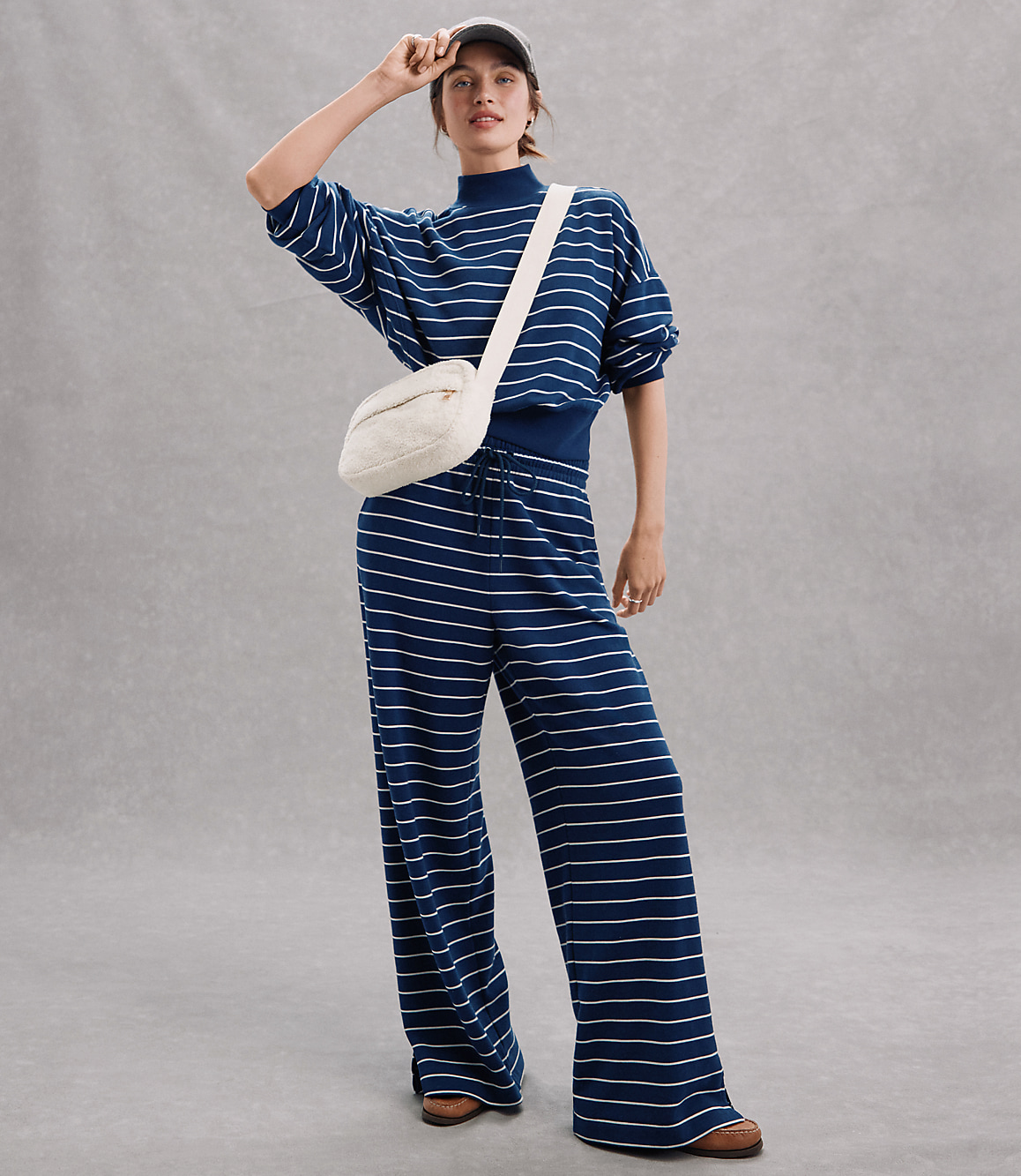 Petite Lou & Grey Striped Cozy Cotton Wide Leg Pants