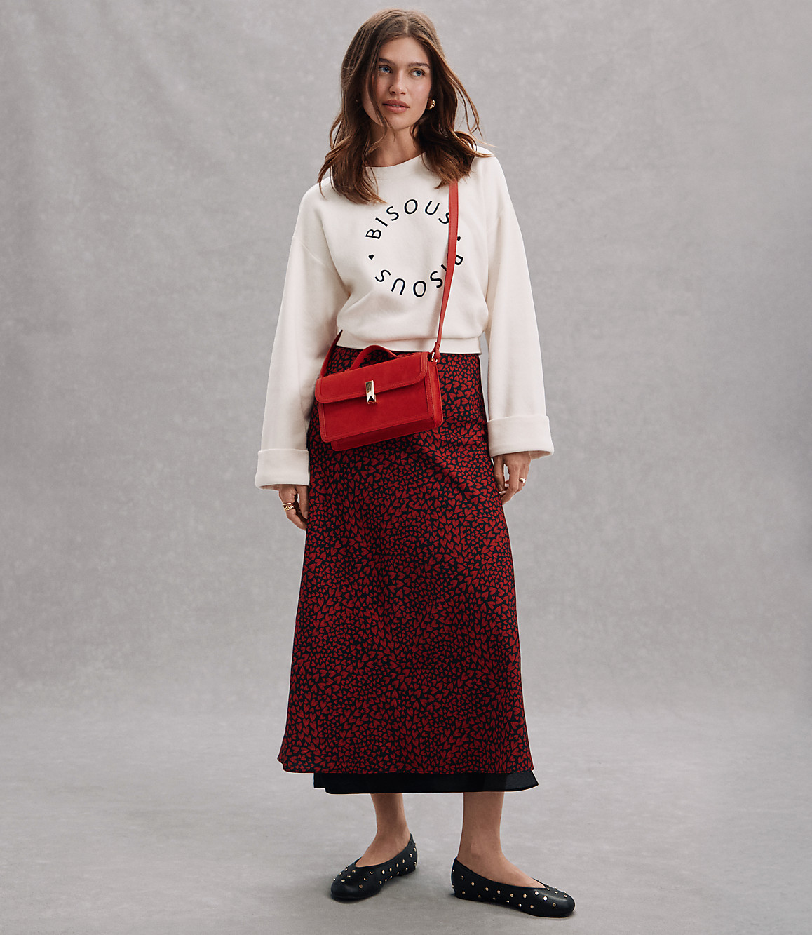 Petite Heart Layered Column Midi Skirt