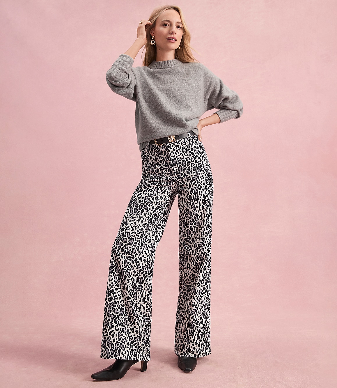 Petite Palmer Wide Leg Pants in Leopard Print Velvet