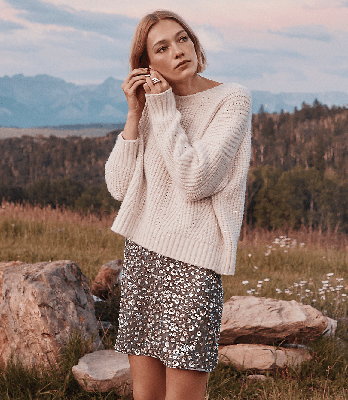 Floral Sequin Mini Skirt