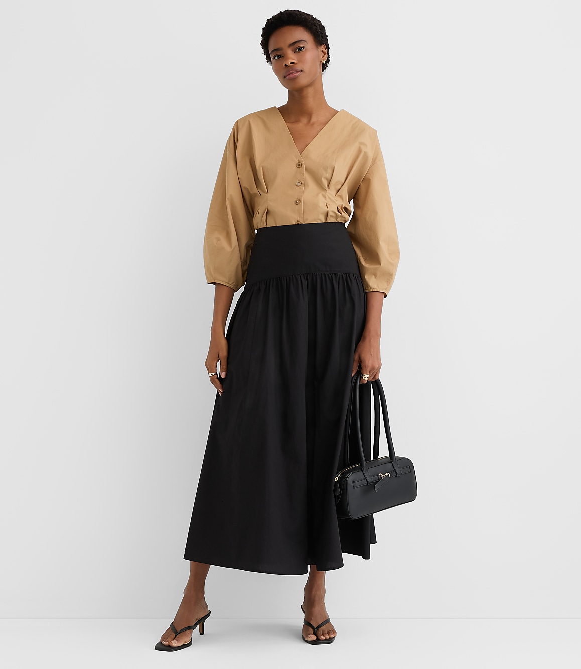Yoke Poplin Maxi Skirt
