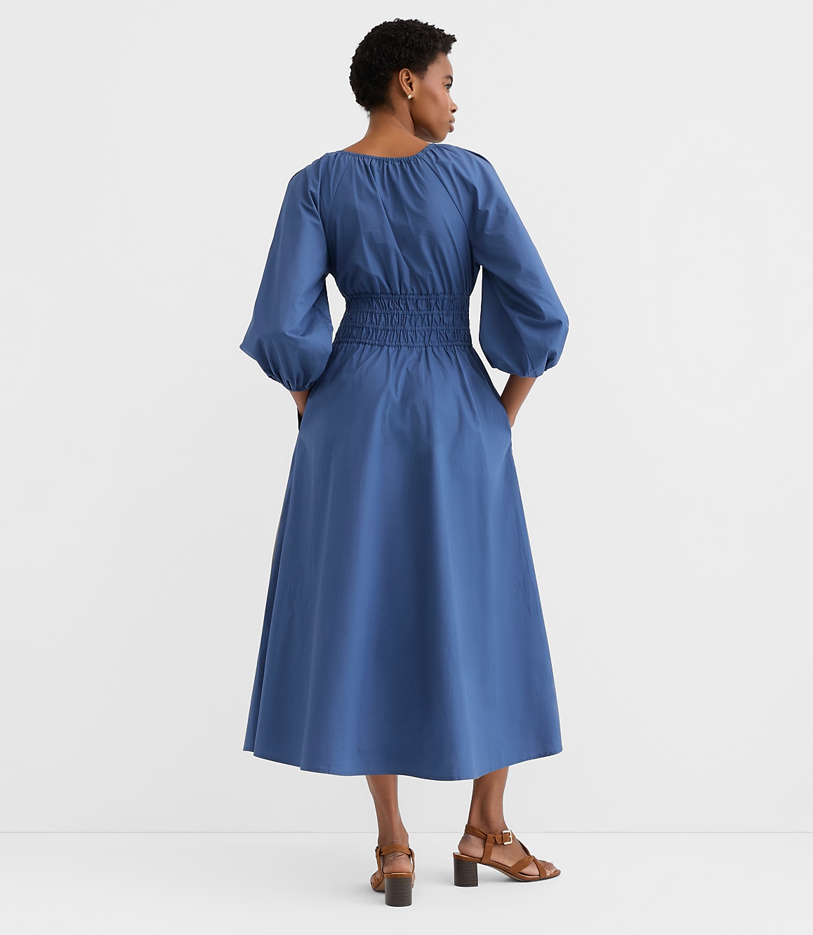 Poplin Smocked Midi Pocket Dress