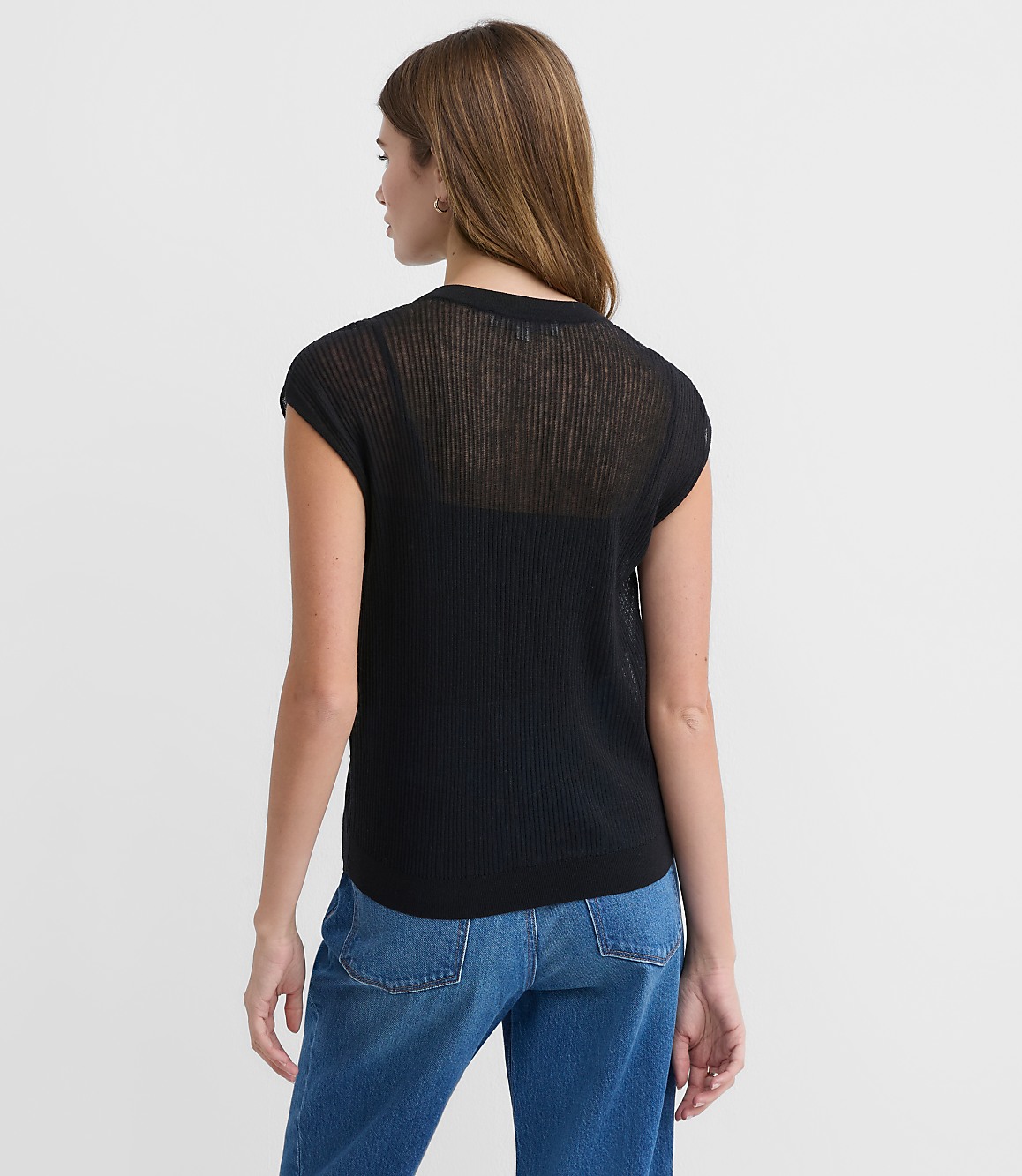 Ribbed Cap Sleeve Sweater Tee