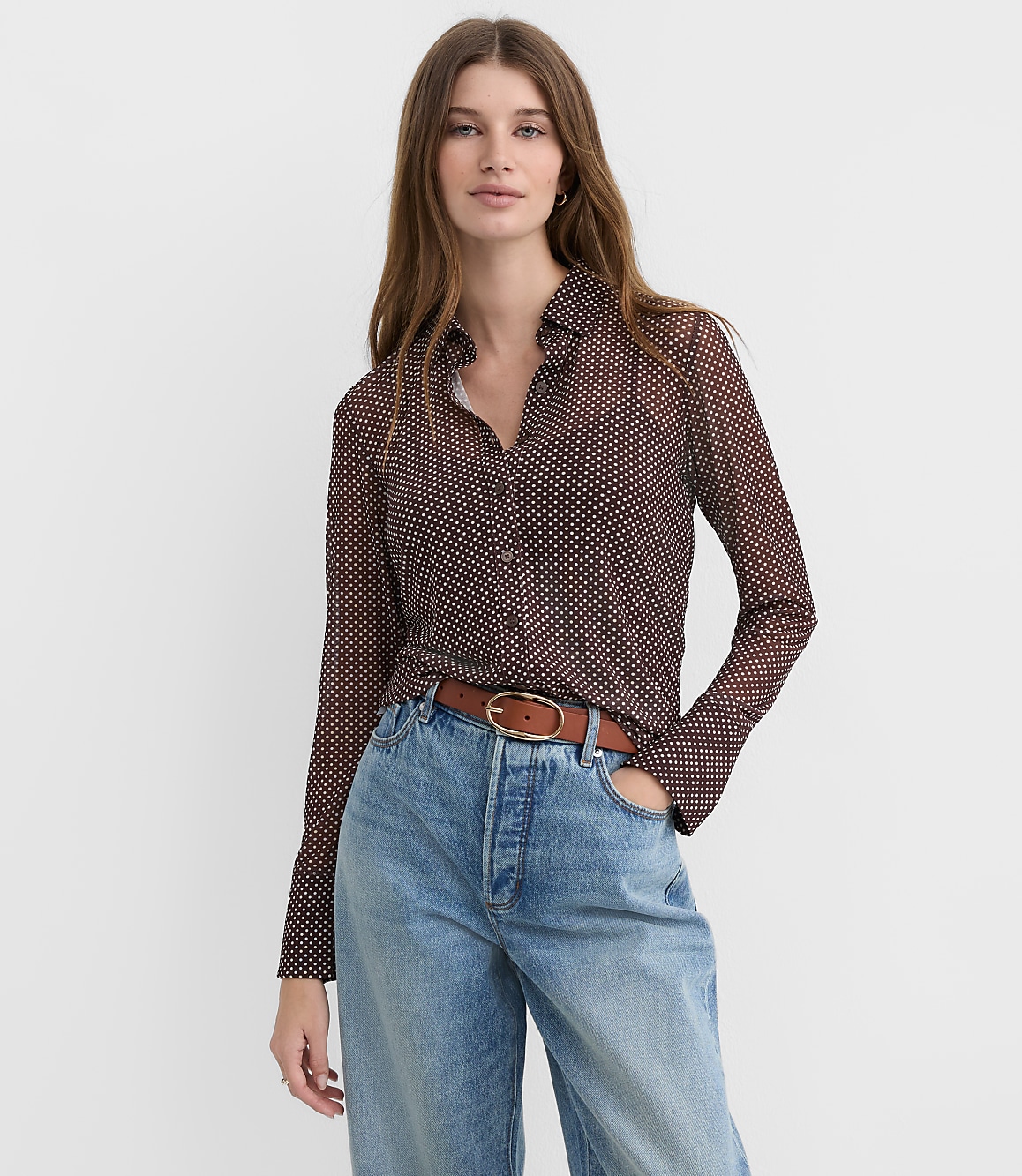 Pindot Sheer Mesh Shirt