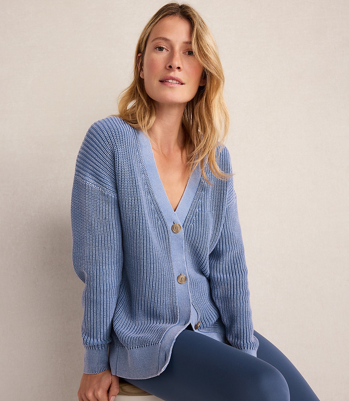 Haven Well Within Garment-Dyed Organic Cotton Shaker Stitch Cardigan