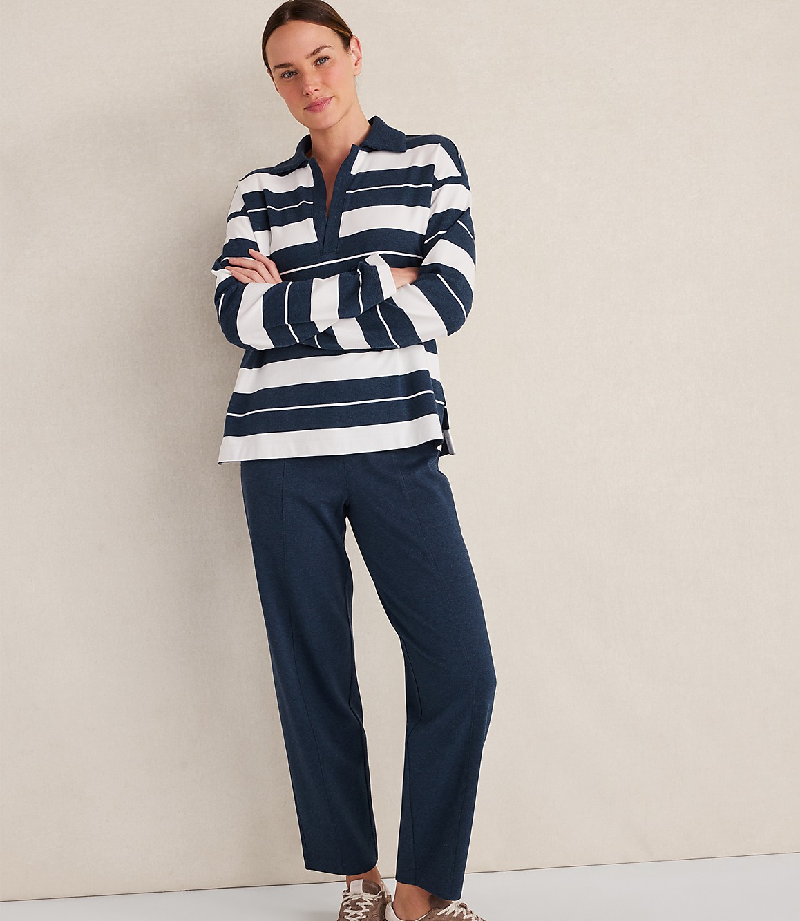 Haven Well Within Organic Cotton Interlock Stripe Johnny Collar Top