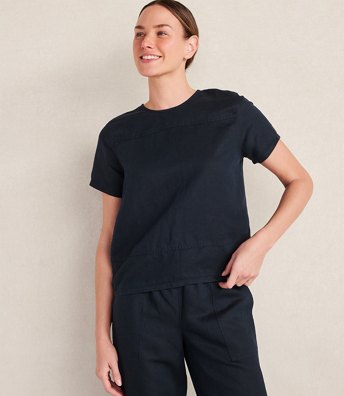 Haven Well Within Linen Blend Dobby Short Sleeve Top