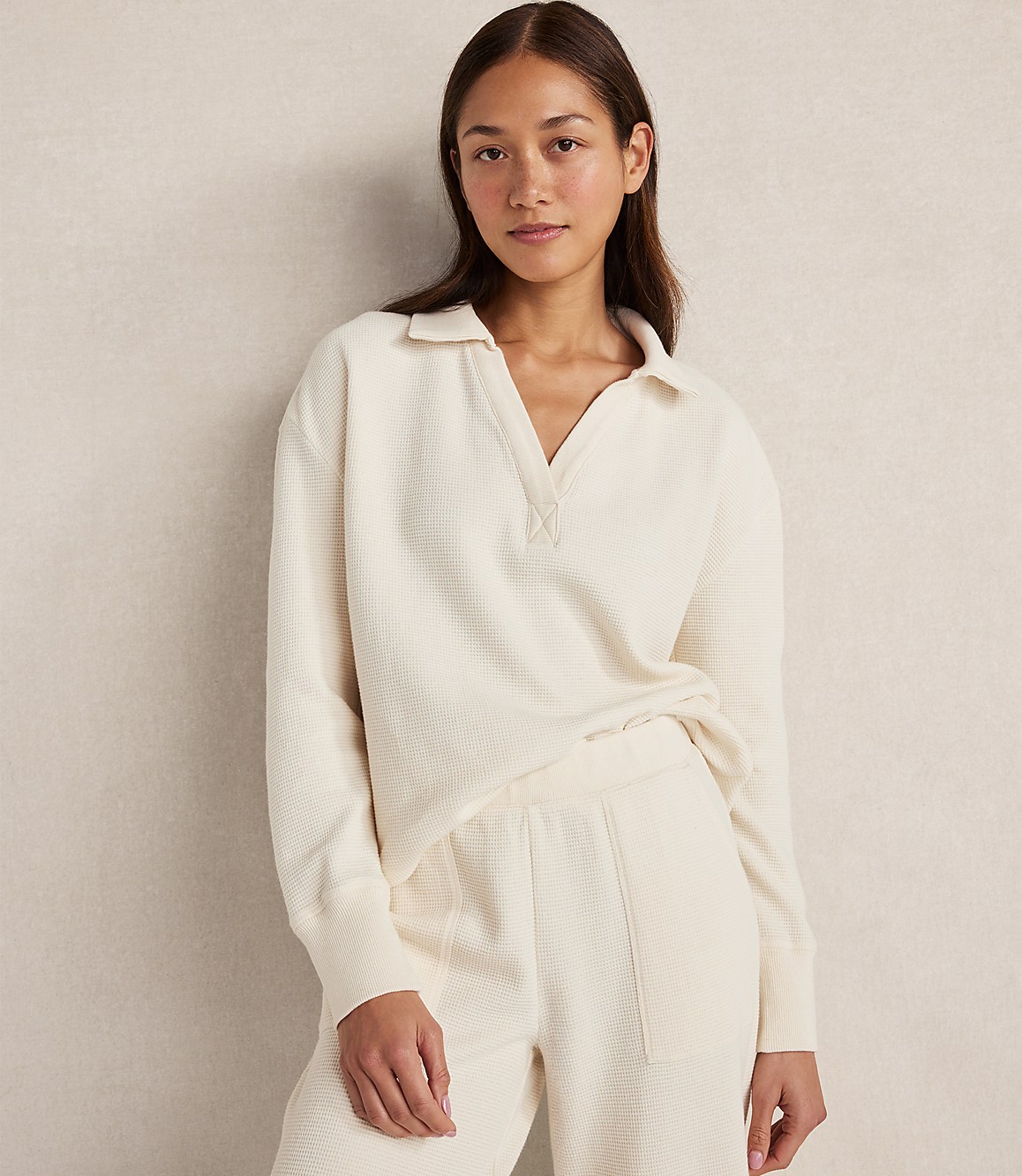 Haven Well Within Organic Cotton Waffle Johnny Collar Top