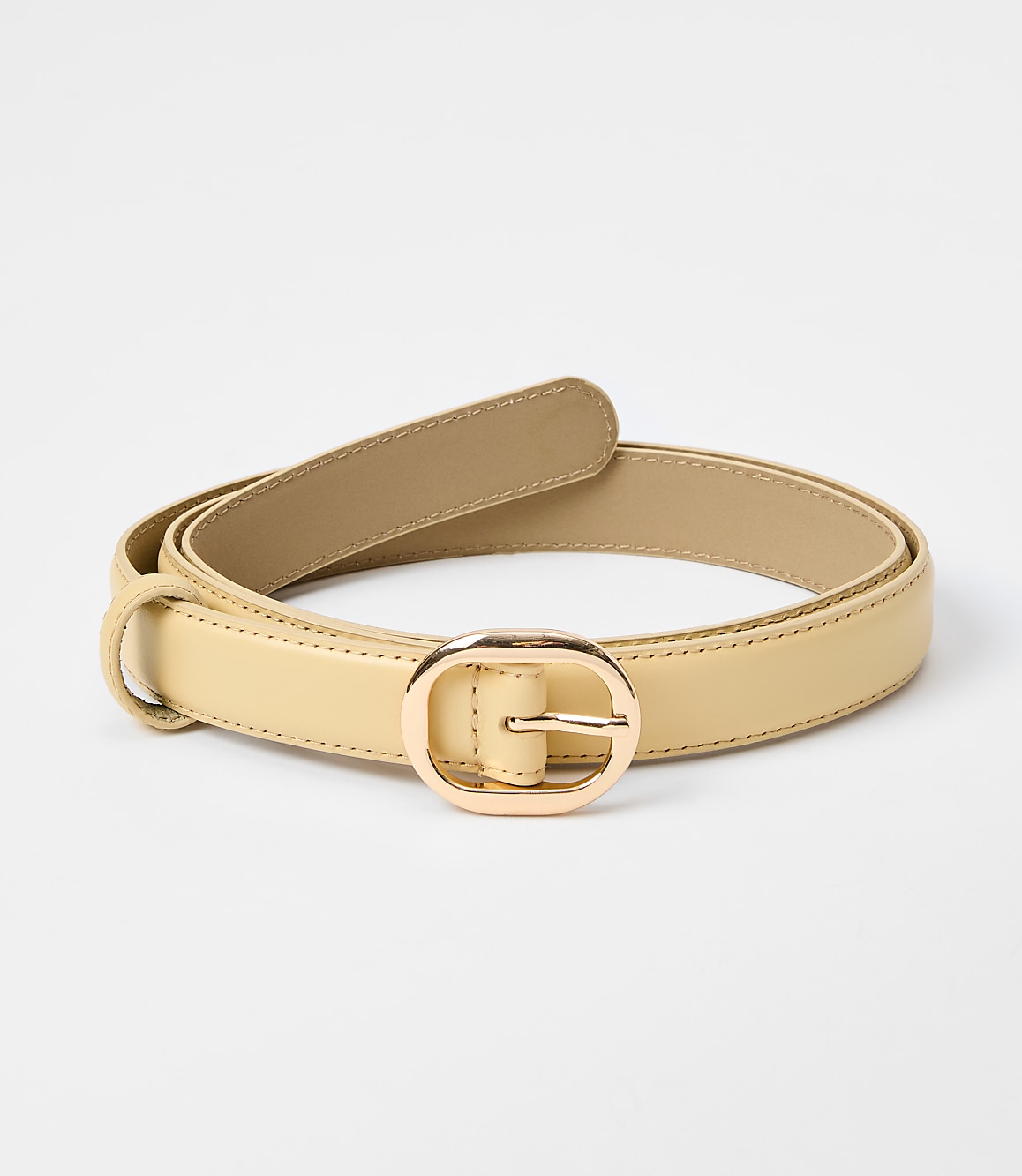 Oval Buckle Skinny Leather Belt
