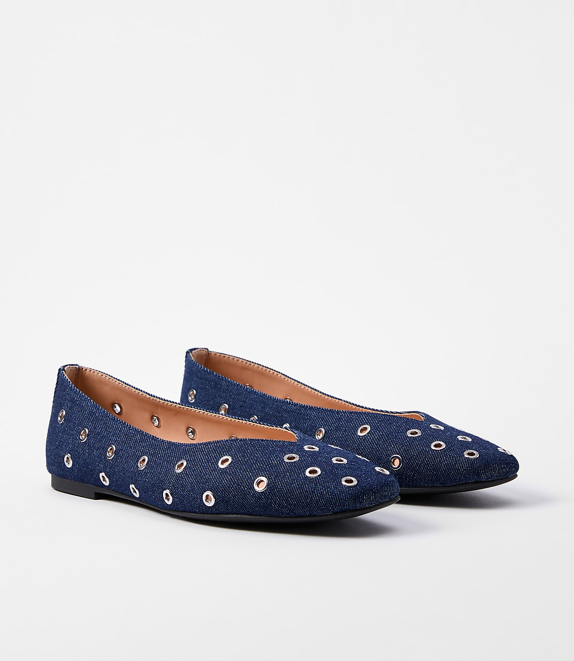 Denim Grommet High Vamp Ballet Flats