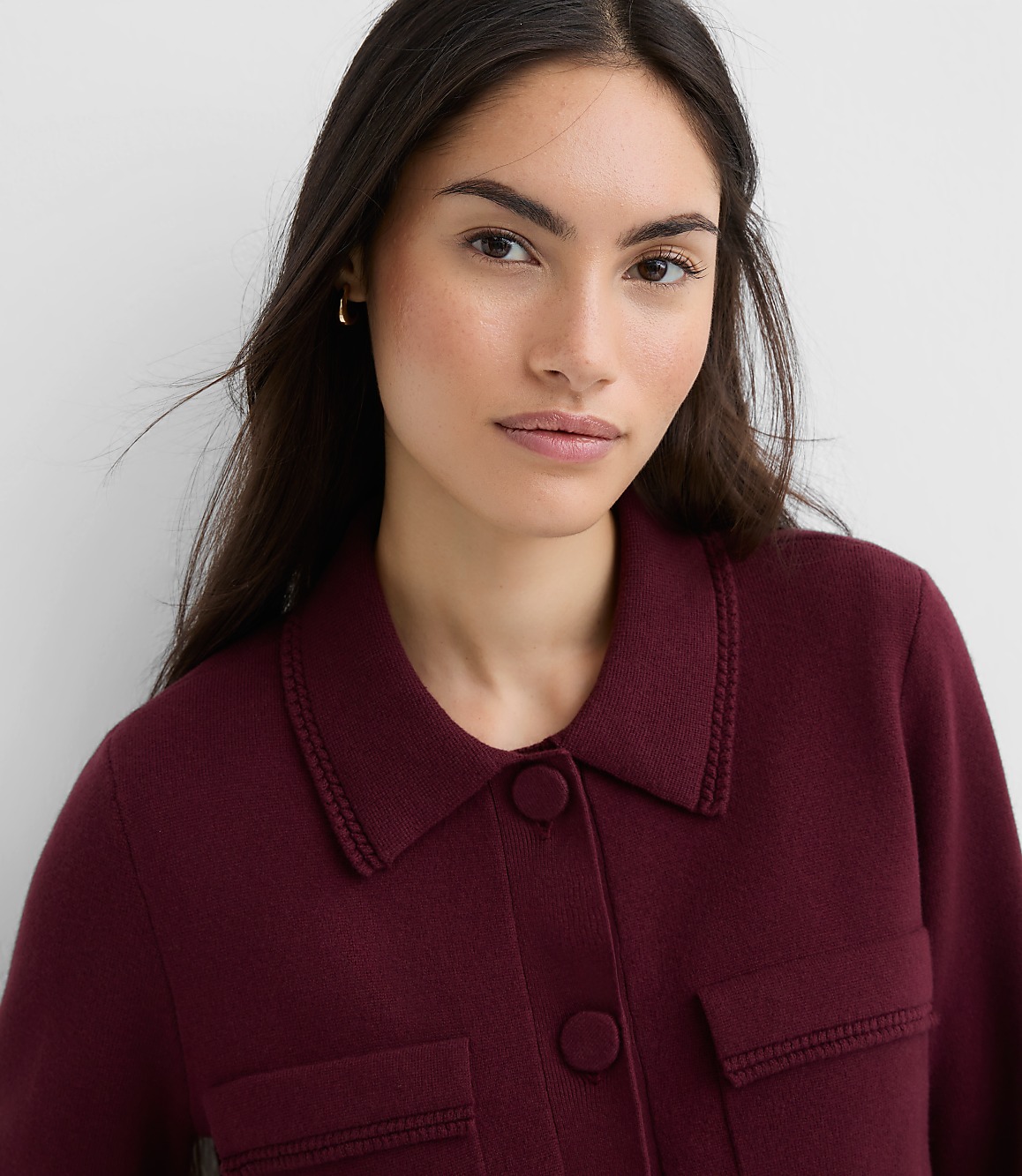 Petite Embroidered Trim Sweater Jacket