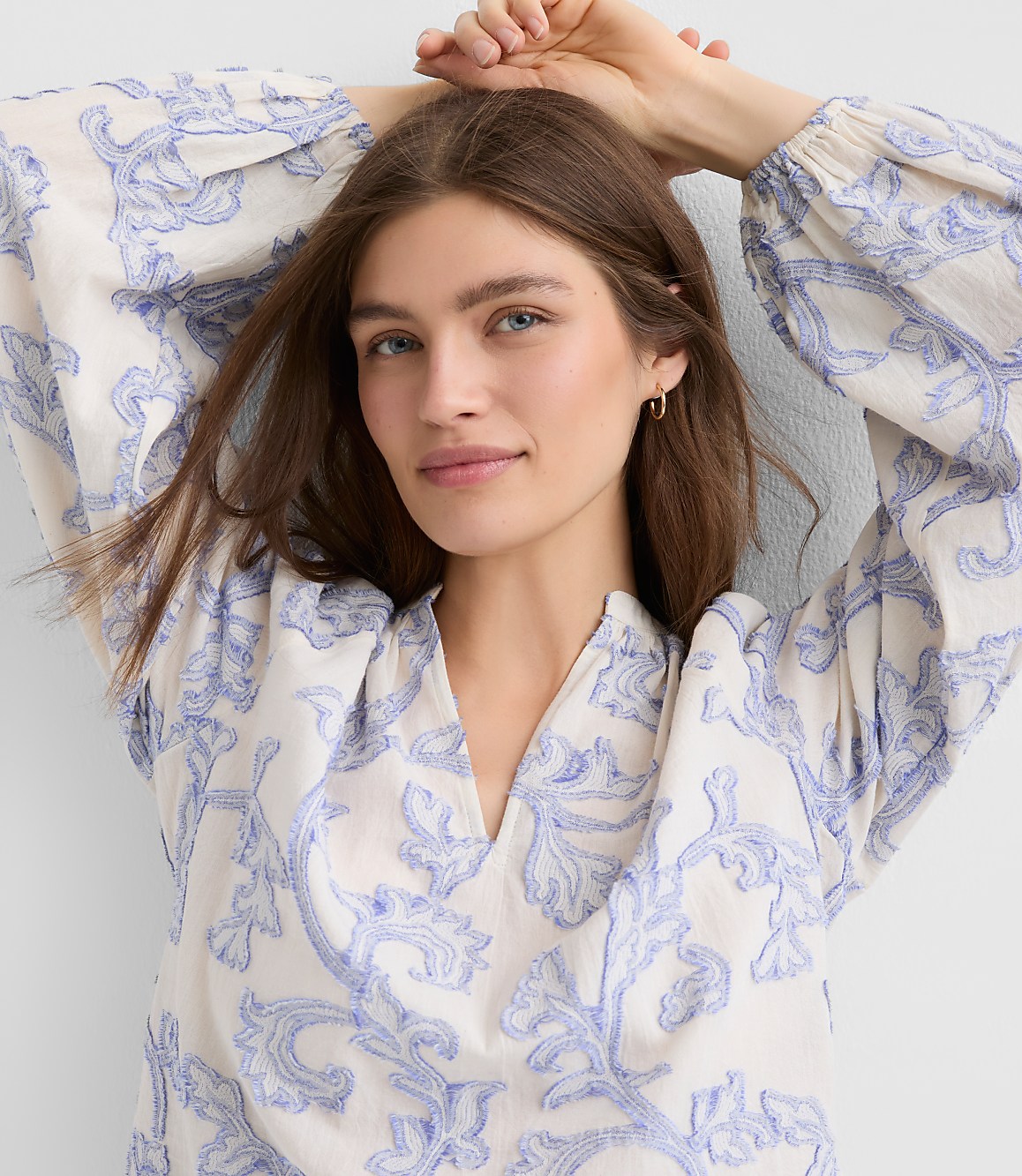 Petite Paisley Jacquard Split Neck Blouse
