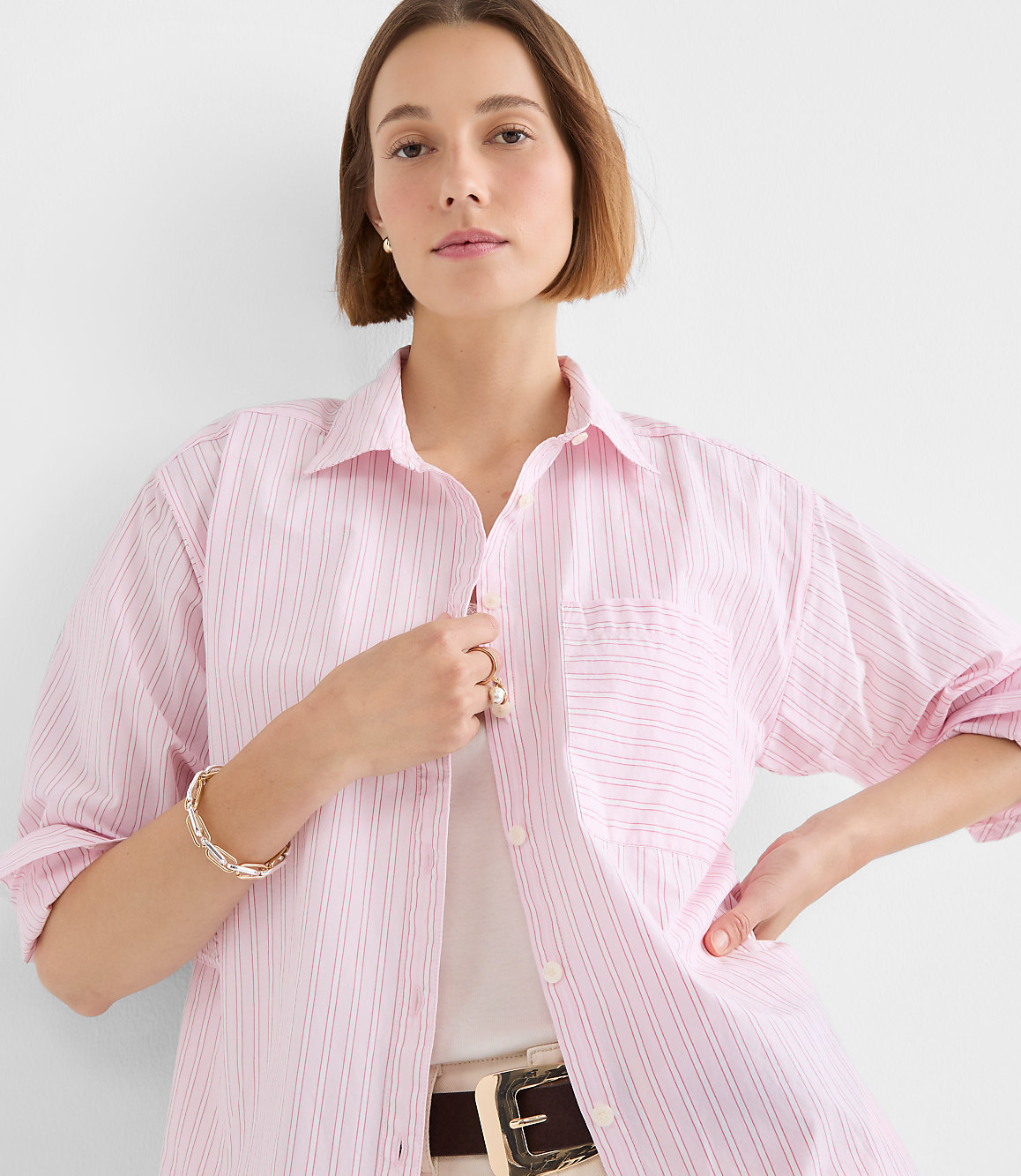Petite Striped Poplin Everyday Oversized Pocket Shirt