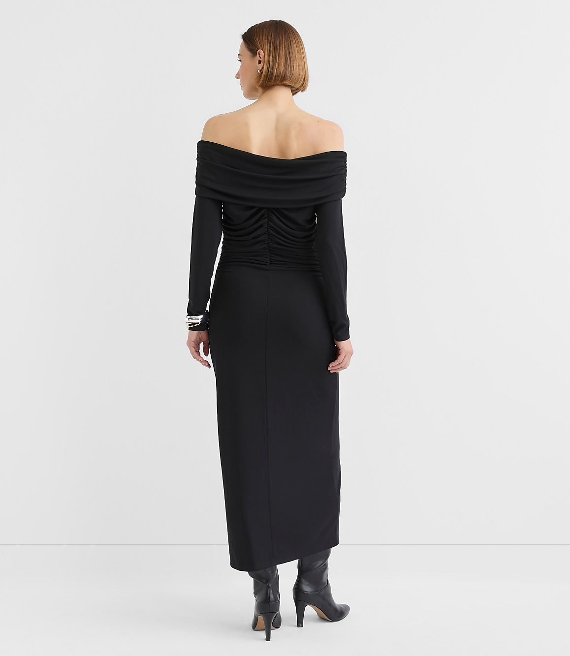 Petite Ruched Off The Shoulder Midi Dress