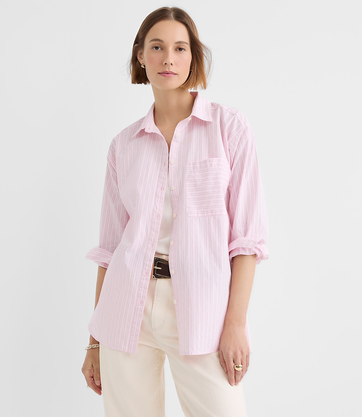 Petite Striped Poplin Everyday Oversized Pocket Shirt