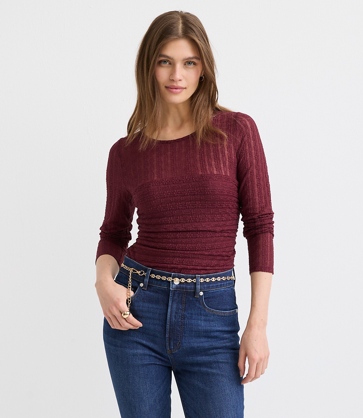 Petite Lace Ruched Bodice Top