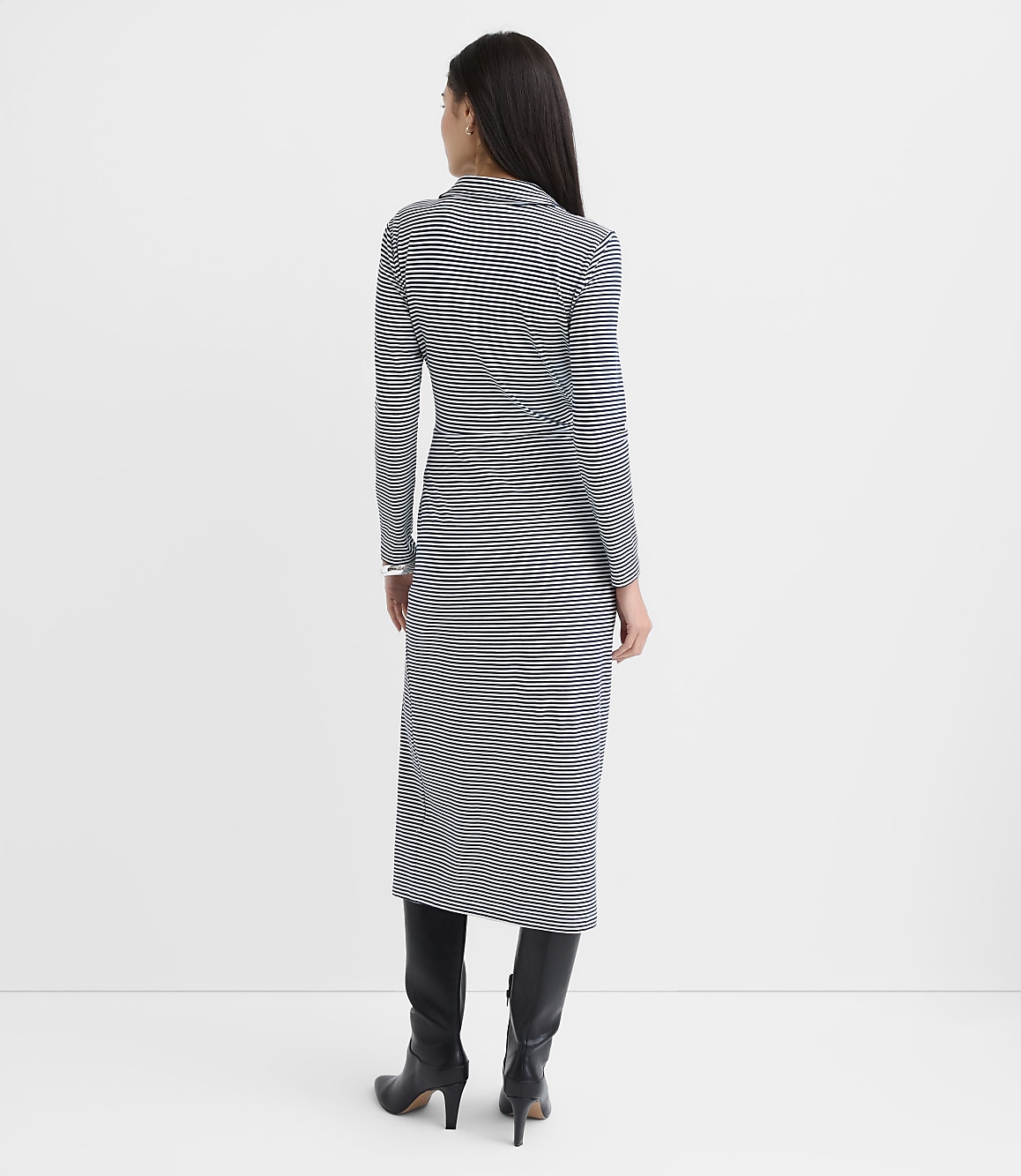 Petite Striped Button Twist Midi Dress