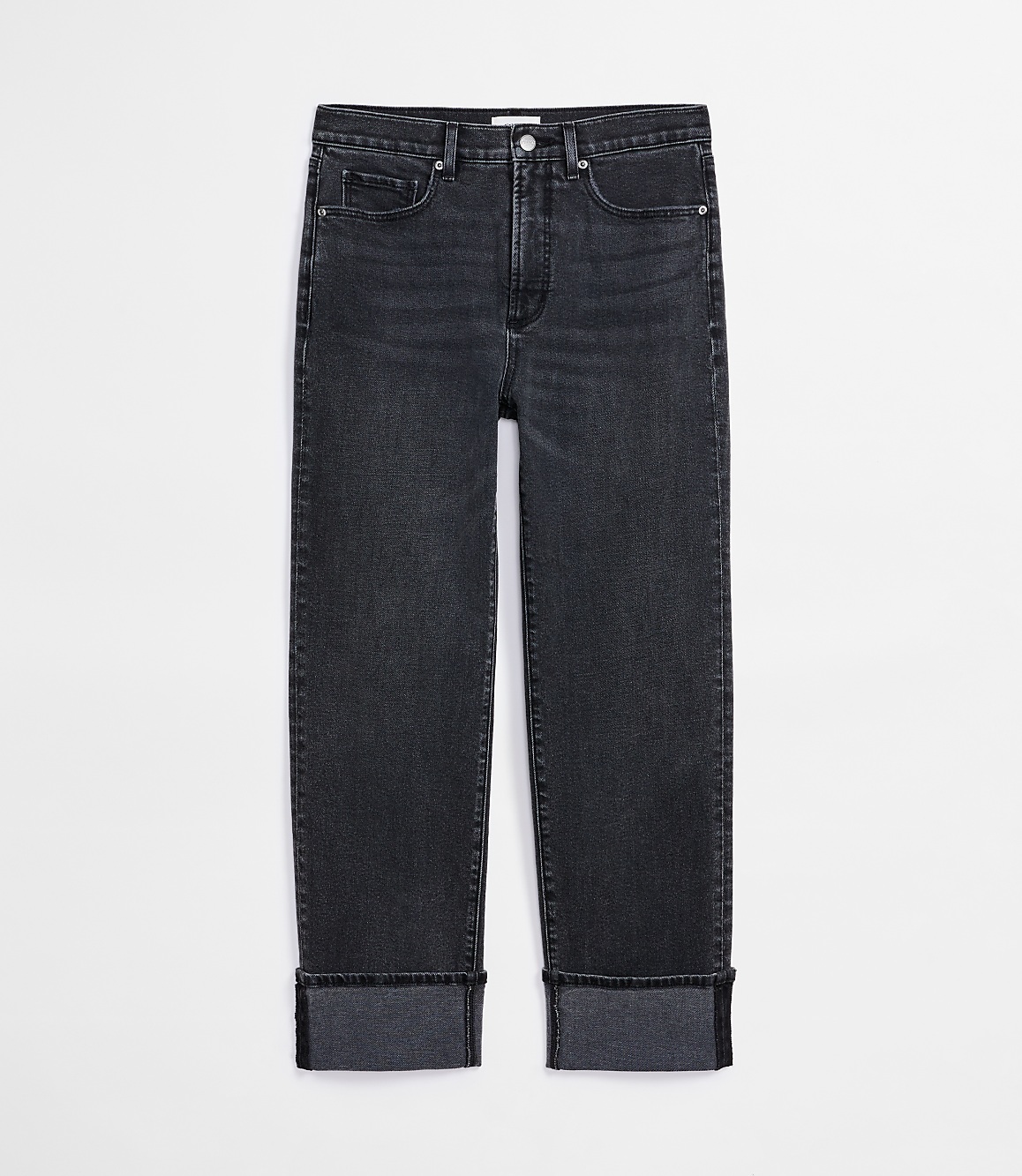 Rivete Petite Curvy Cuffed High Rise Straight Jeans in Noir Wash