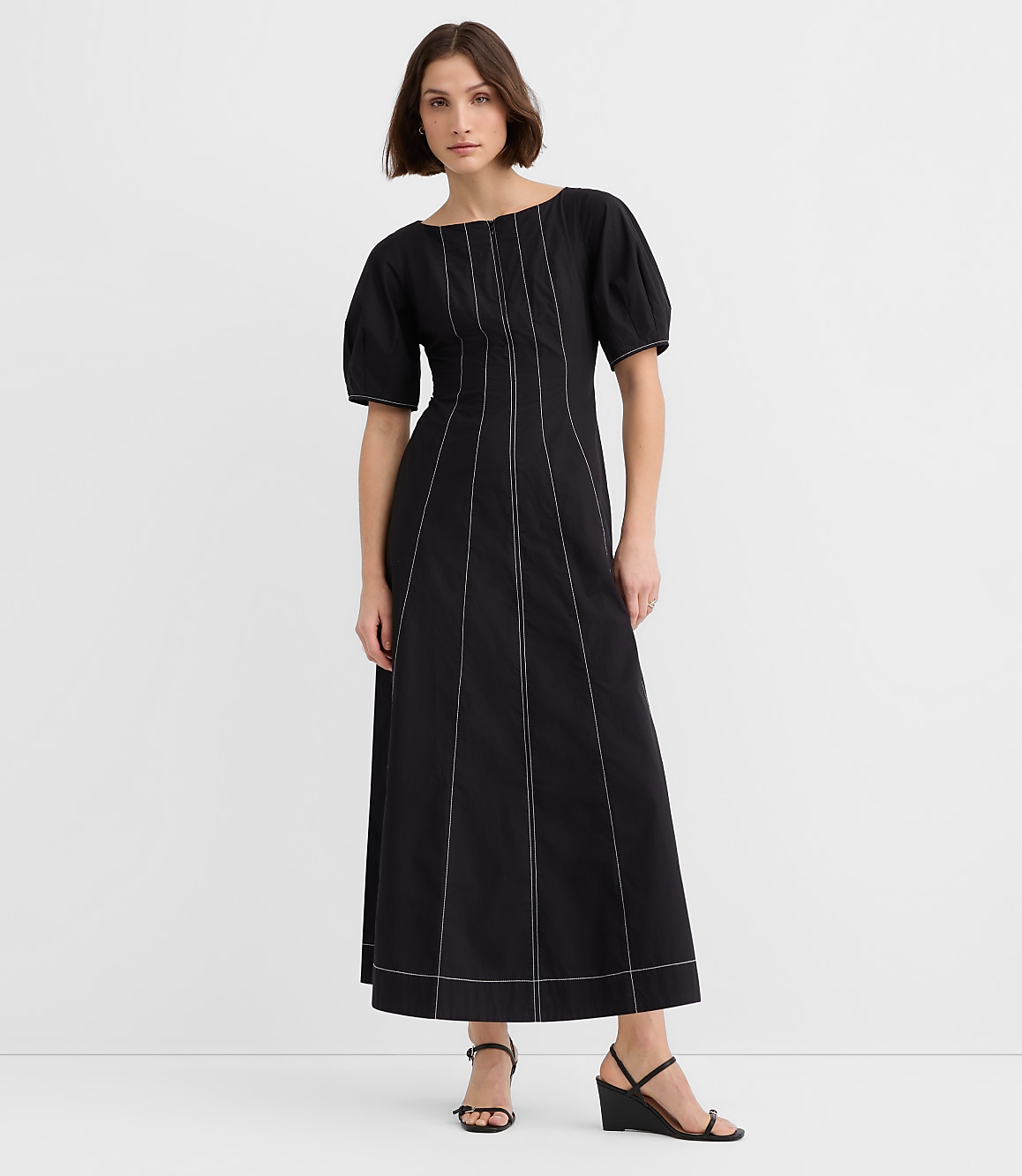 Poplin Seamed Midi Pocket Dress