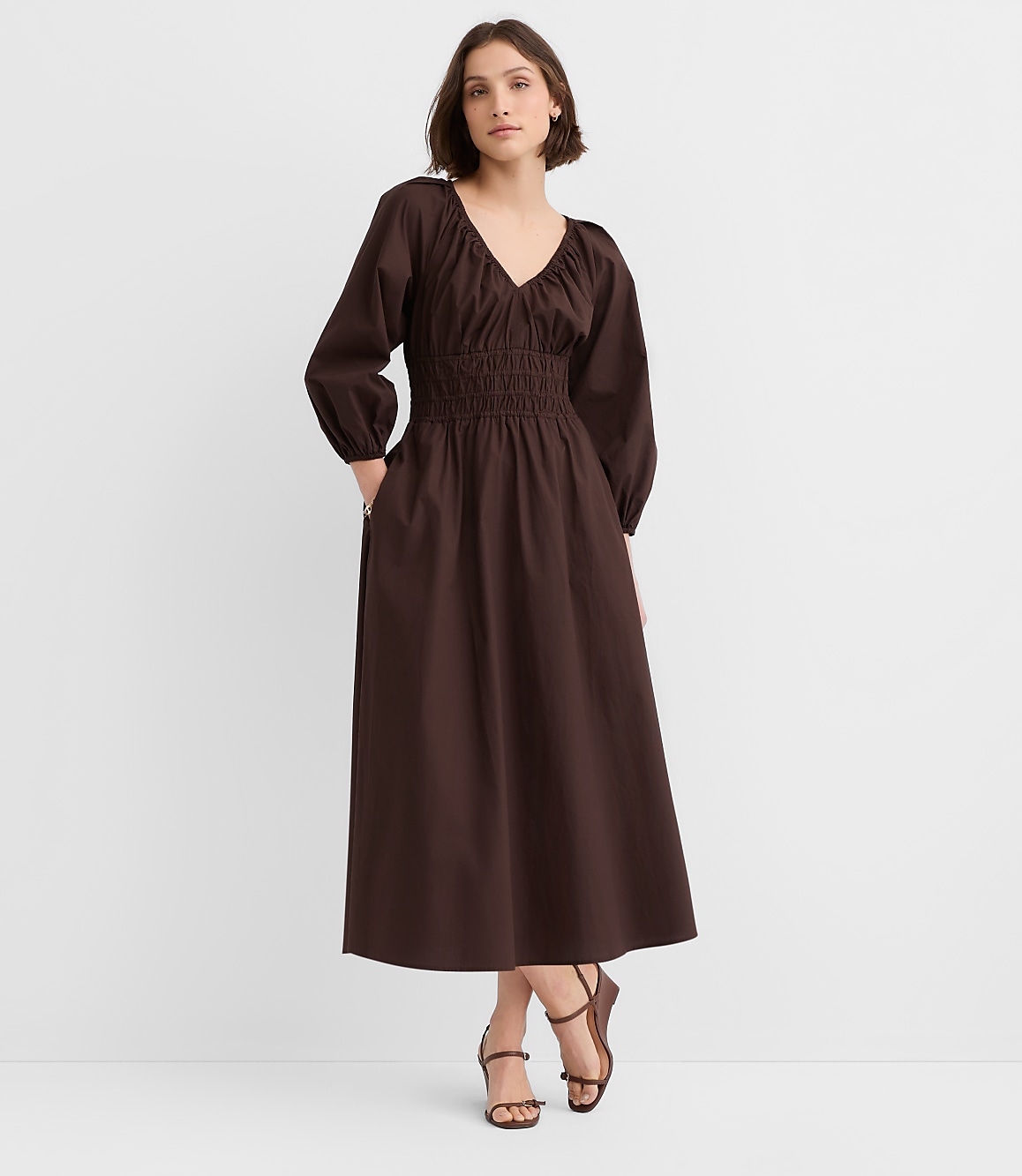 Poplin Smocked Midi Pocket Dress