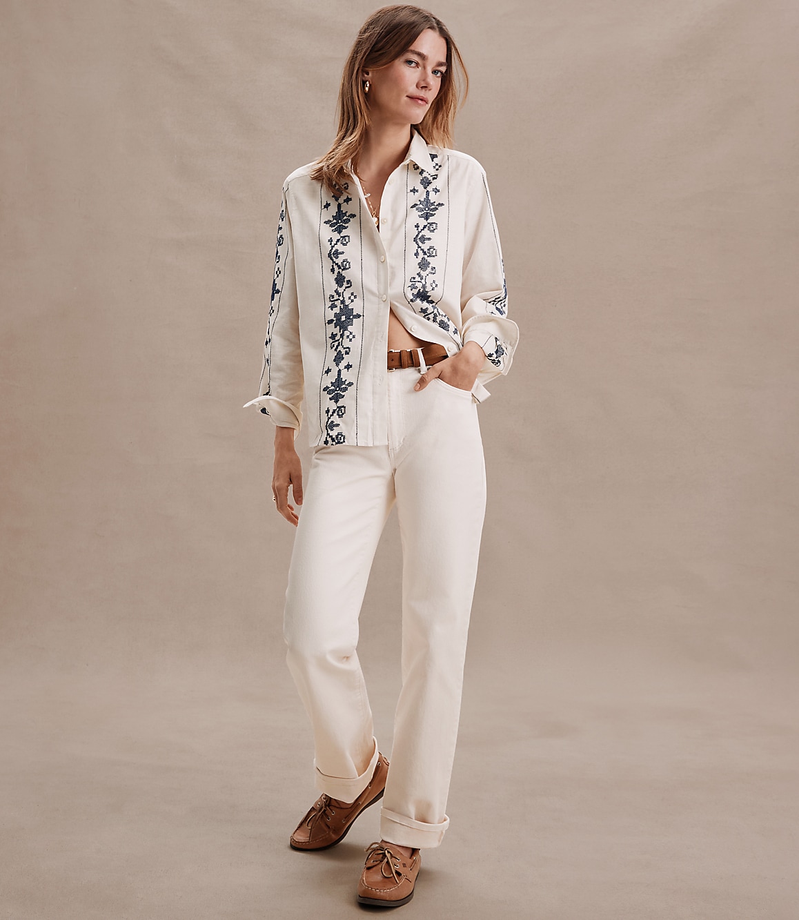 Rivete Petite High Rise Straight Jeans in Ivory