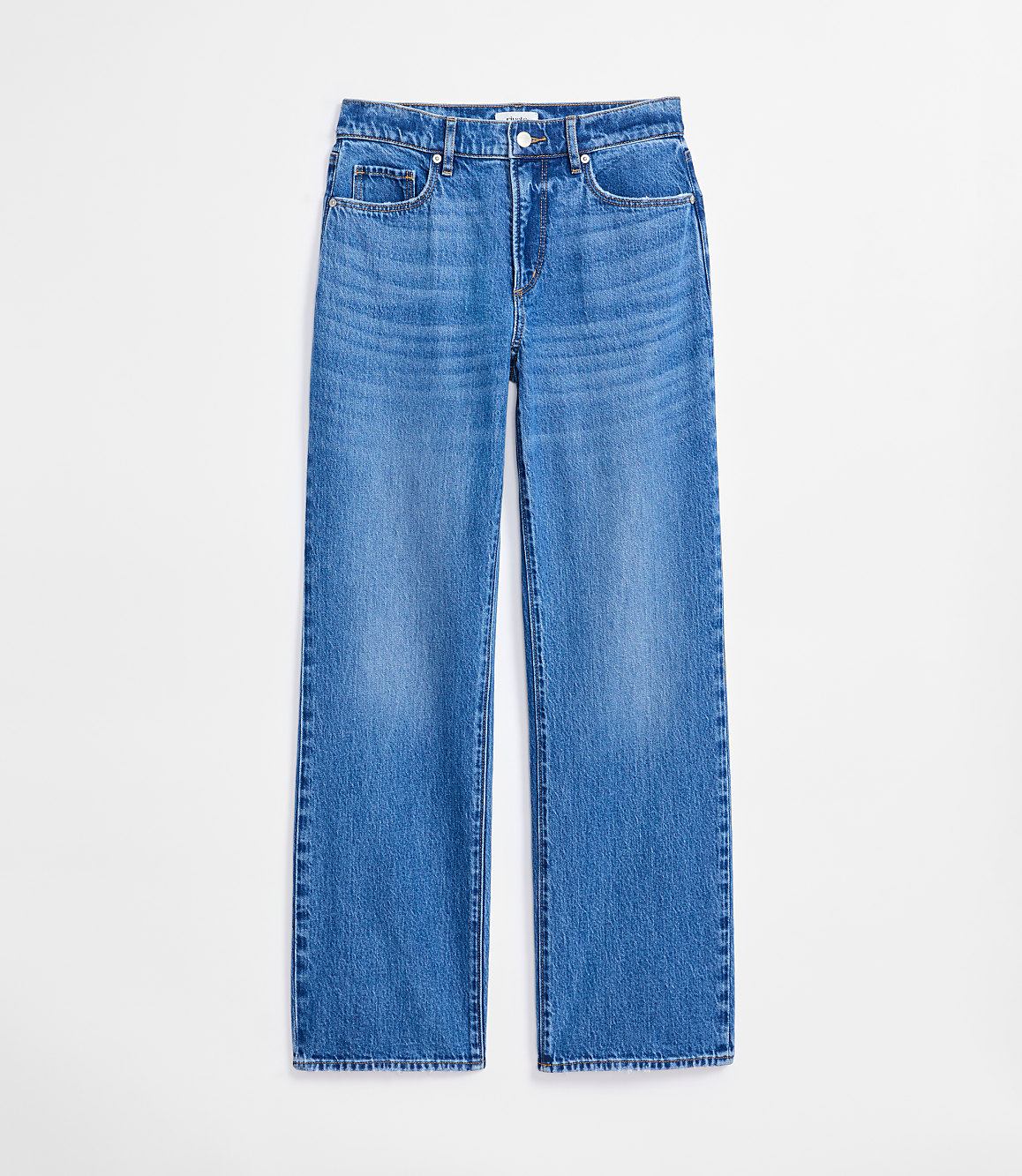 Rivete Petite Mid Rise Relaxed Straight Jeans in Vintage Mid Wash