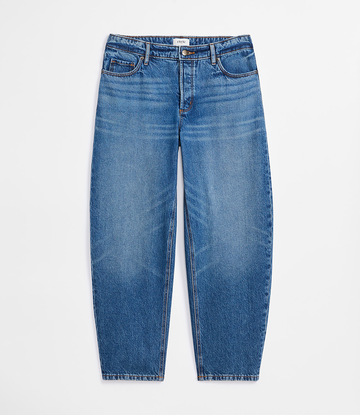 Rivete Tall Curvy Mid Rise Barrel Jeans in Echo Wash