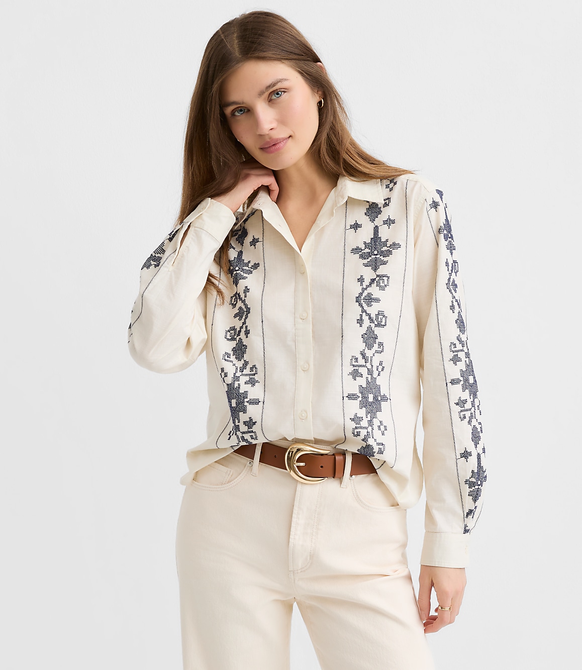 Petite Striped Poplin Everyday Relaxed Pocket Shirt